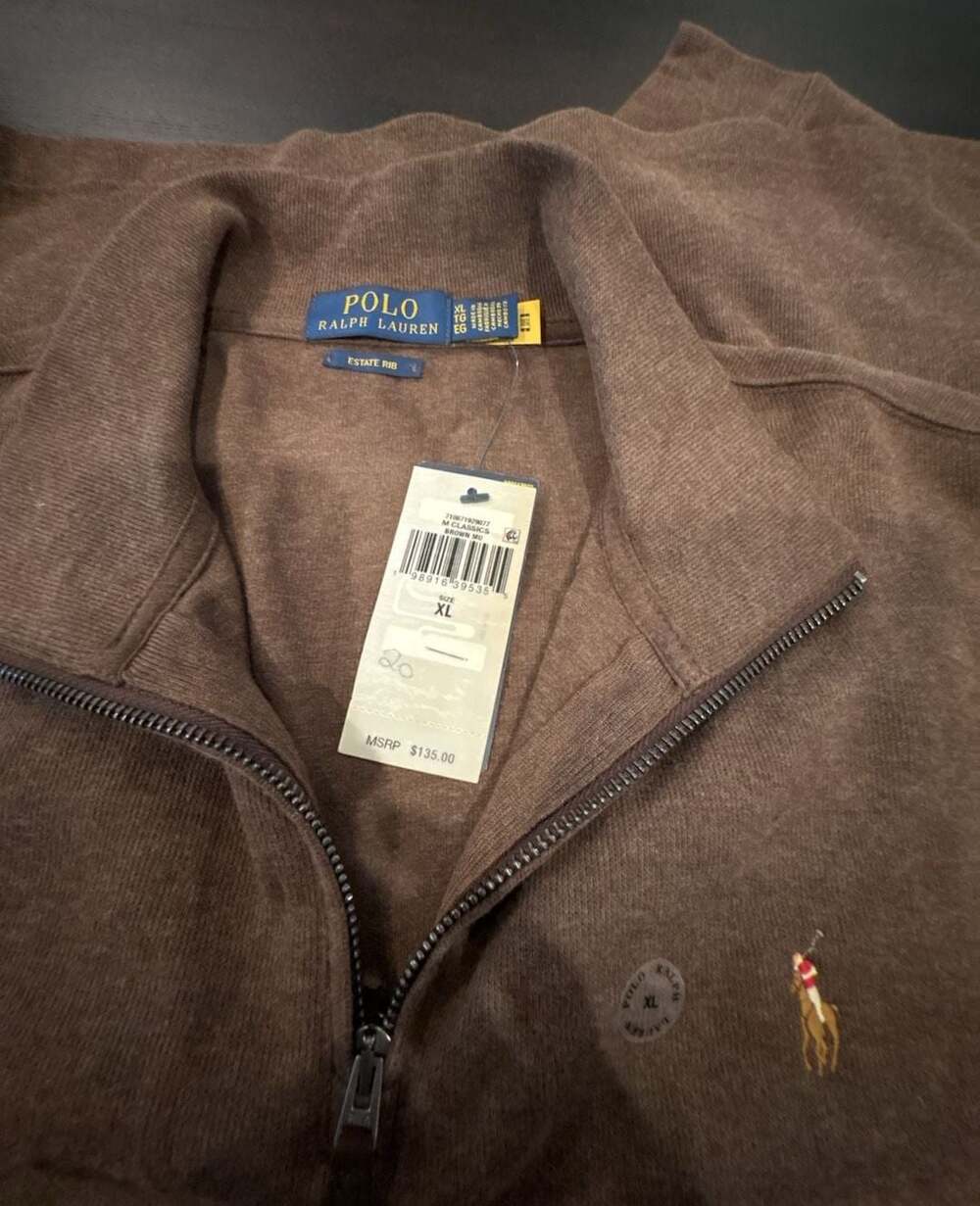 Polo Ralph Lauren Estate Rib Quarter-Zip Brown Pullover Sweater XL NUTMEG brown